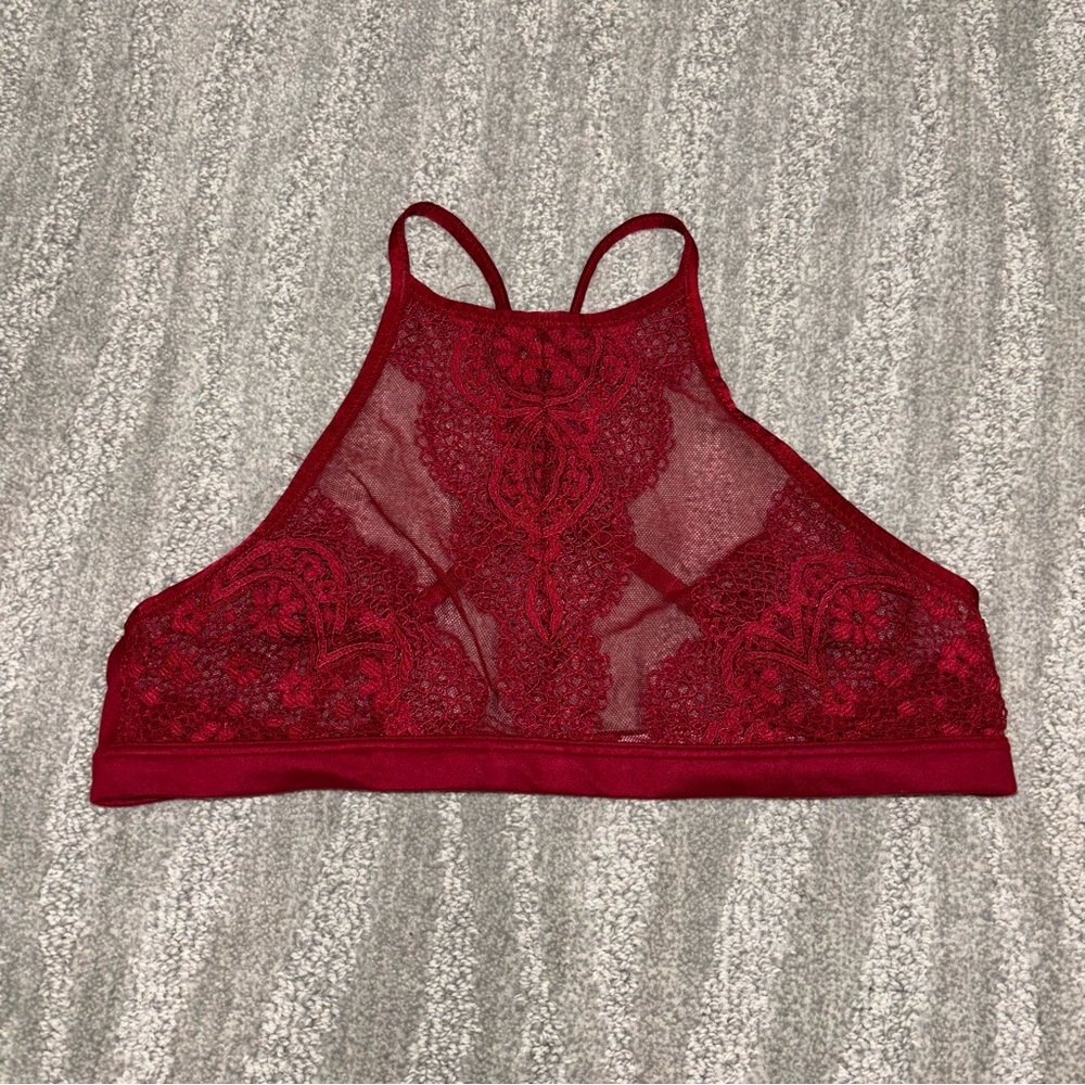 Victoria’s Secret Body By Victoria Red High Neck Sheer Bralette Women’s Sz S